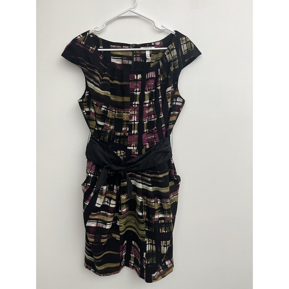 Corey P Abstract Painterly Cap Sleeve Sheath Dress with Pockets Size 12